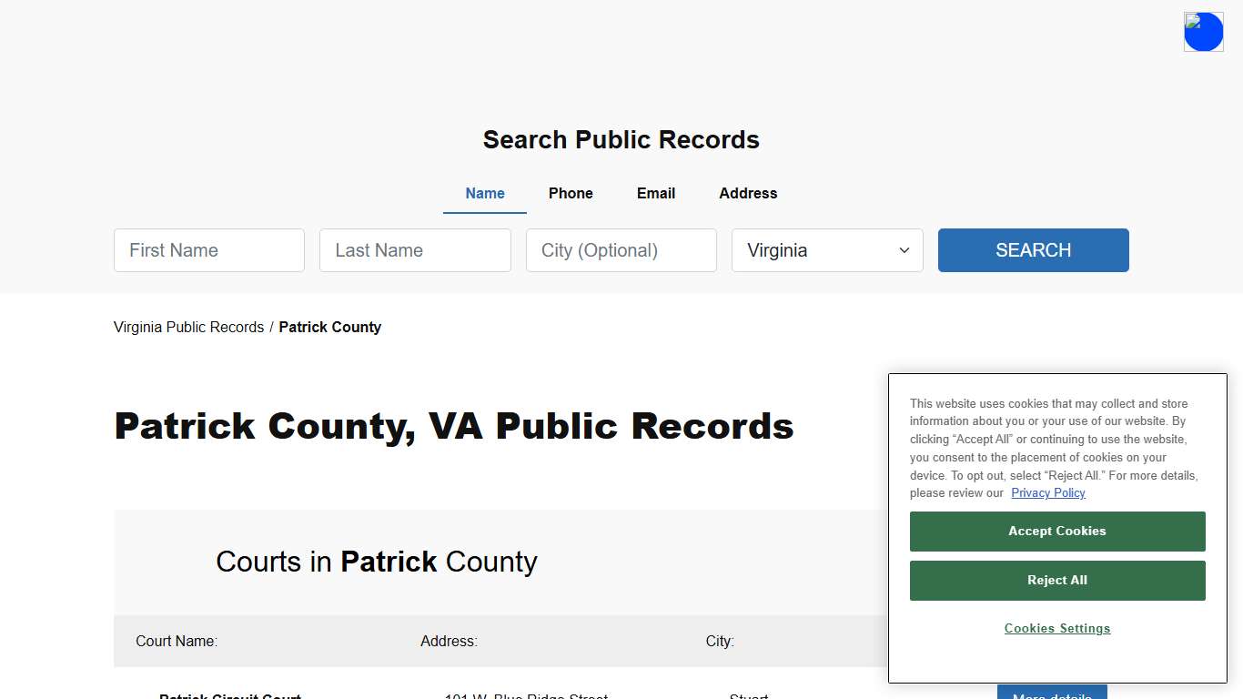 Patrick County, VA Public Court, Arrest and Inmate Records - ThePublicIndex